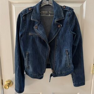 GAP Moto Jean Jacket - Dark Blue - small